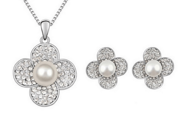 srebrny komplet biżuterii z perła