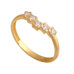 Złoty pierścionek 585 pięć białych cyrkonii 1,35 g