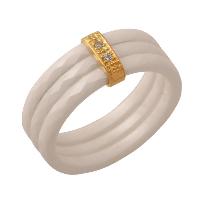 Złoty pierścionek 585 biała ceramika cyrkonie r 12