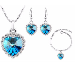 Komplet biżuterii serca błękitne cyrkonie