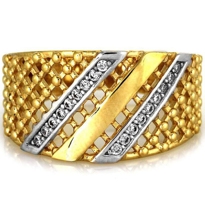 Złoty pierścionek 585 ażurowy z białymi cyrkoniami 3,21 g