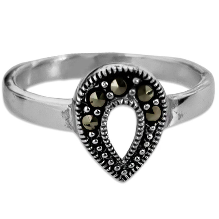 Srebrny pierścionek 925 łezka z markazytami 19r