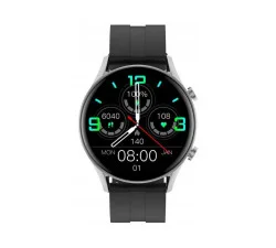 Zegarek Smartwatch czarny silikonowy pasek srebrna koperta