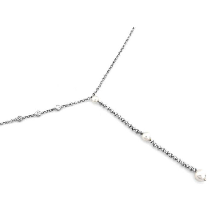 Srebrny naszyjnik 925 łańcuszek z perełkami