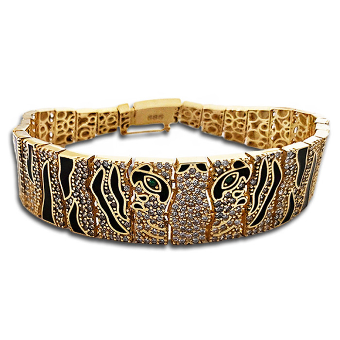 Złota bransoletka 585 elementowa z wzorem tygrysa
