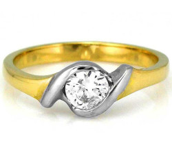 Złoty pierścionek 585 z centralną białą cyrkonią