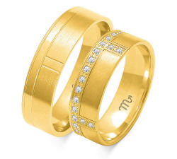 Nowoczesna obrączka z diamentami ślubna grawerowana złota 333
