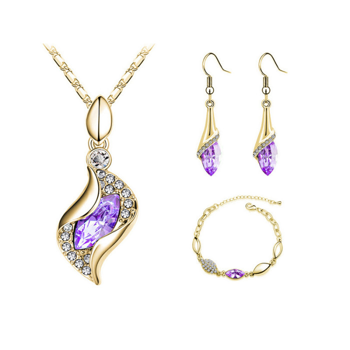 Komplet biżuterii łezki fioletowe elegancki zestaw liliowe migdały