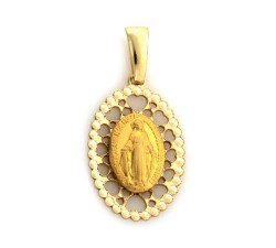 Złoty owalny medalik 333 Matka Boska z ażurem 0,68g