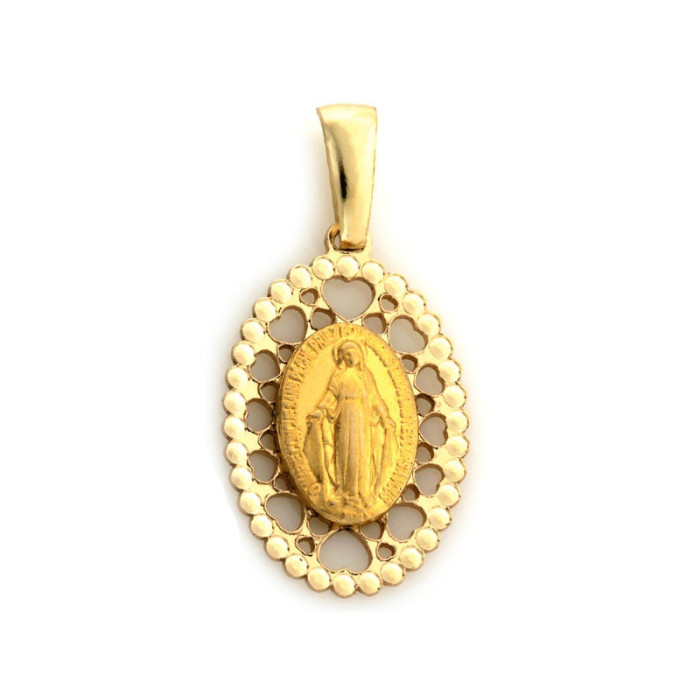 Złoty owalny medalik 333 Matka Boska z ażurem 0,68g