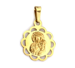 Złoty gładki medalik 585 z Matką Boską częstochowską