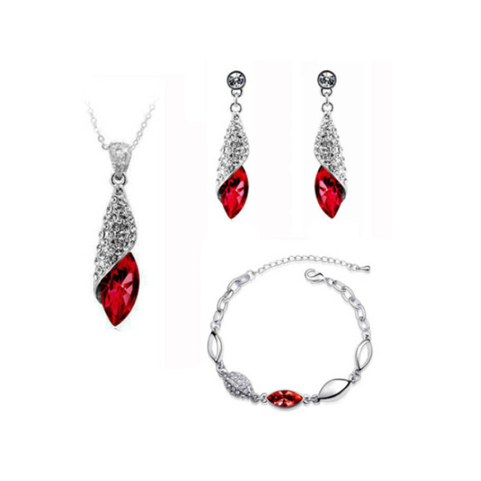 Elegancki zestaw biżuterii rubinowe łezki migdaly