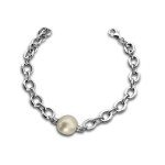 Srebrna bransoletka 925 z białą perłą elementowa na prezent