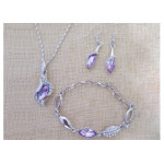 Komplet biżuterii kryształowe krople liliowe łezki