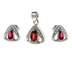 Srebrny komplet biżuterii 925 z czerwonymi cyrkoniami
