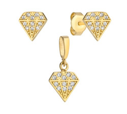 Złoty komplet biżuterii 585 diamencik z cyrkoniami 1,46g