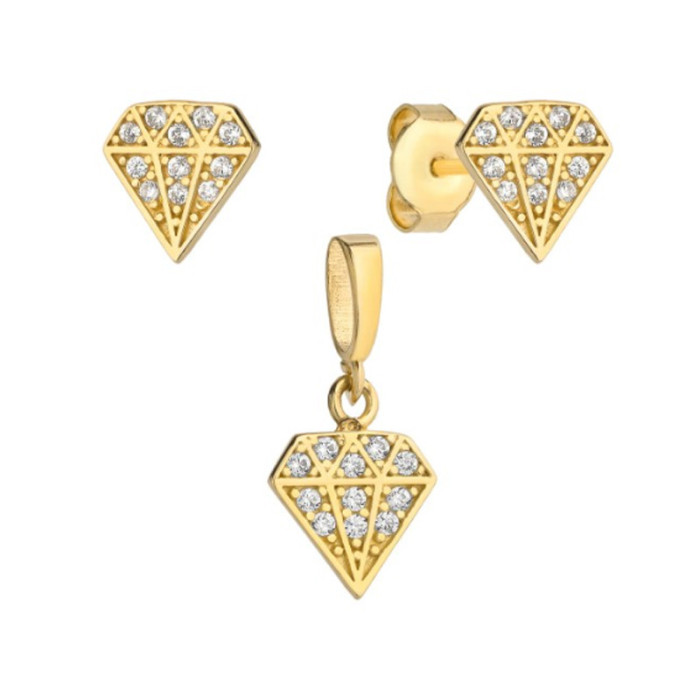 Złoty komplet biżuterii 585 diamencik z cyrkoniami 1,46g