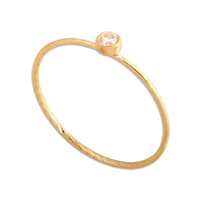 Złoty pierścionek 585 wąska obrączka z cyrkonią  0,35 g