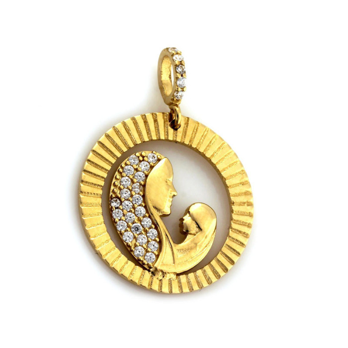 Złoty medalik 585 Matka Boska w ramce owal z diamentowaniem białe cyrkonie