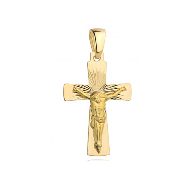 Złoty krzyż 585 KRZYŻYK z JEZUSEM w diamentowanej oprawie