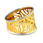 Złoty pierścionek 375 szeroki ażurowy z białym złotem