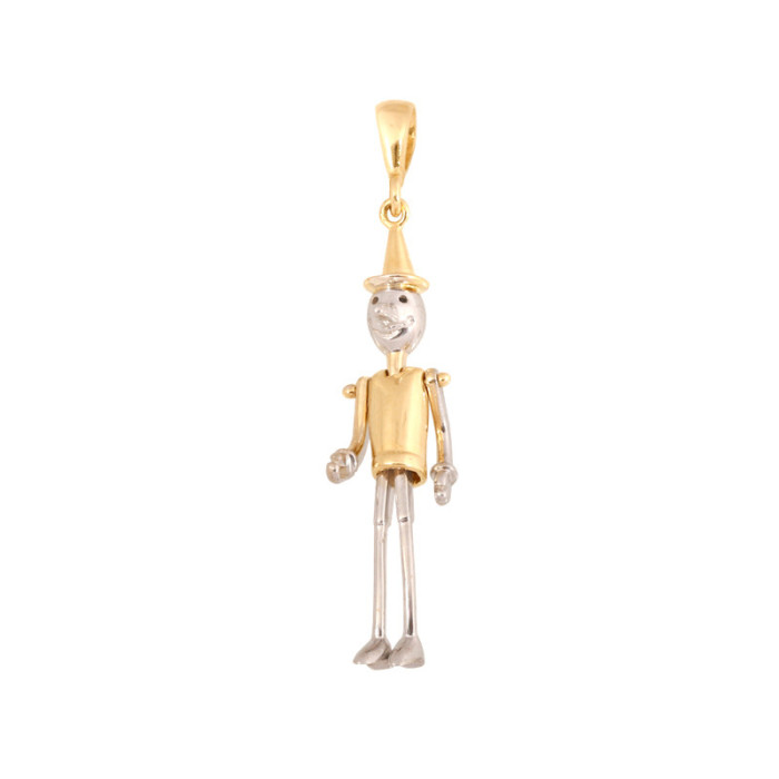 Złota przywieszka 585 Pinokio kukiełka z białym złotem 2,30 g