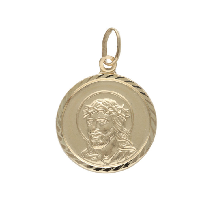 Złoty medalik 585 Jezus w Koronie Cierniowej chrzest 1,4g