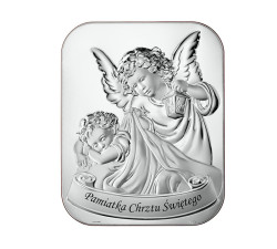Srebrny obraz anioł stróż pamiątka chrztu 16x20cm