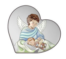 Srebrny kolorowy obraz serce z aniołem 11x9.6cm