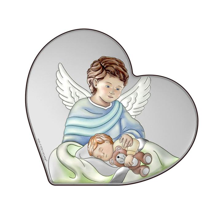 Srebrny kolorowy obraz serce z aniołem 11x9.6cm