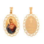 Złoty medalik 585 Emaliowany Matka Boska na Chrzest 0,70g