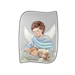 Srebrny obraz kolorowany z aniołem 13,5x18cm grawer