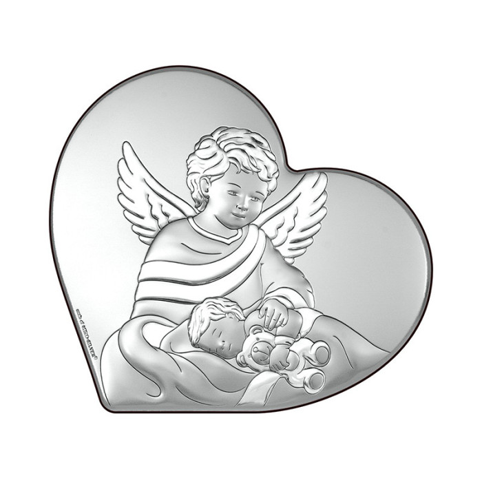 Obrazek srebrny z aniołem stróżem  8x7.3cm grawer