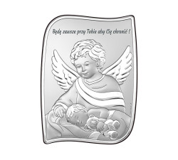Obraz ze srebra z aniołkiem stróżem 13,5x18cm grawer