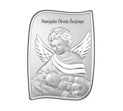 Obraz ze srebra na chrzest z aniołem 9.6x13cm grawer