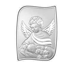 Srebrzony obraz z aniołem stróżem 7,5x10cm grawer