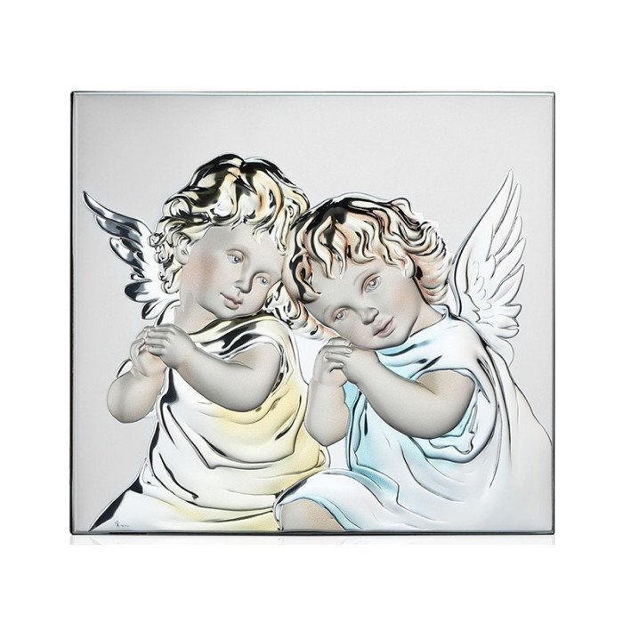 Srebrny  prostokątny obrazek anioł 11x14cm grawer