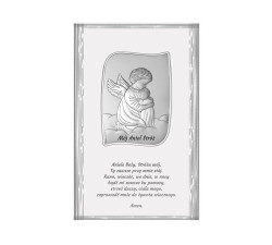 Srebrny obrazek anioł z modlitwą 13,5x21cm chrzest