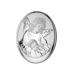 Srebrny owalny obrazek anioł stróż 7x9cm chrzest