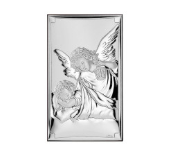 Srebrny obraz ryngraf z aniołem 6,5x11cm chrzest