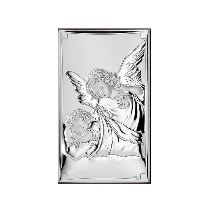Srebrny obraz ryngraf z aniołem 6,5x11cm chrzest