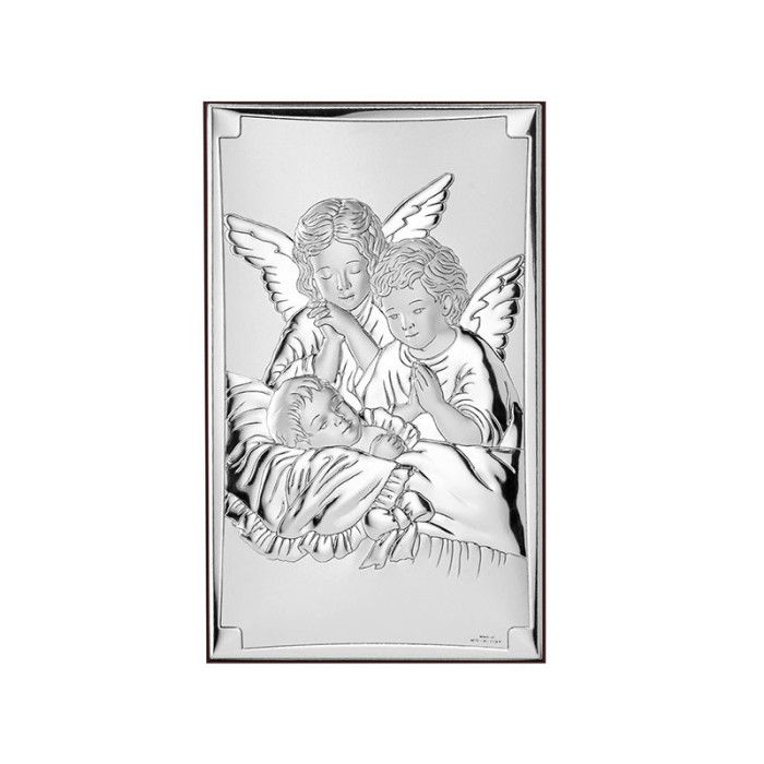 Srebrny obraz anioł stróż 6,5x11cm chrzest