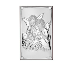 Srebrny obrazek anioł stróż 12x20cm chrzest