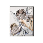 Obrazek srebrny z barwionym aniołem 6x7cm chrzest
