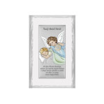 Srebrny obraz barwiony anioł stróż  9x15,5cm chrzest
