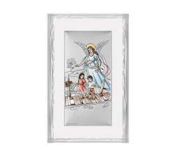 Srebrny obraz z aniołem stróżem 9x15,5cm chrzest