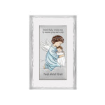 Srebrny obrazek anioł stróż 9x15,5cm chrzest