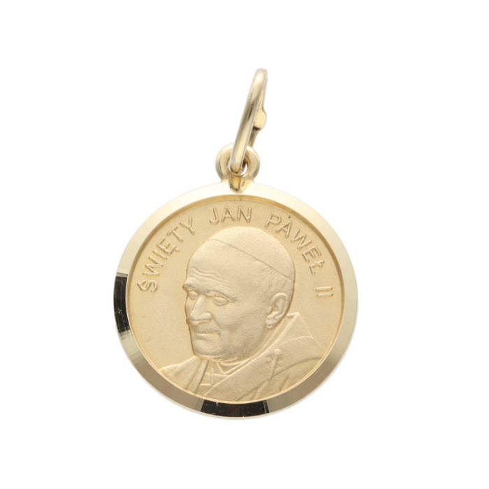 Złoty medalik 585 Chrzest Św. Jan Paweł II w kole 3,1g