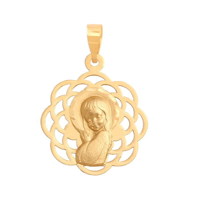 Złoty medalik 585 ażurowy Matka Boska Chrzest 0,95g