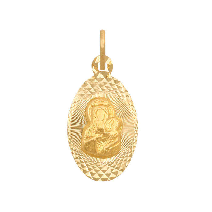 Złoty medalik 585 diamentowany Matka Boska Chrzest 0,95g